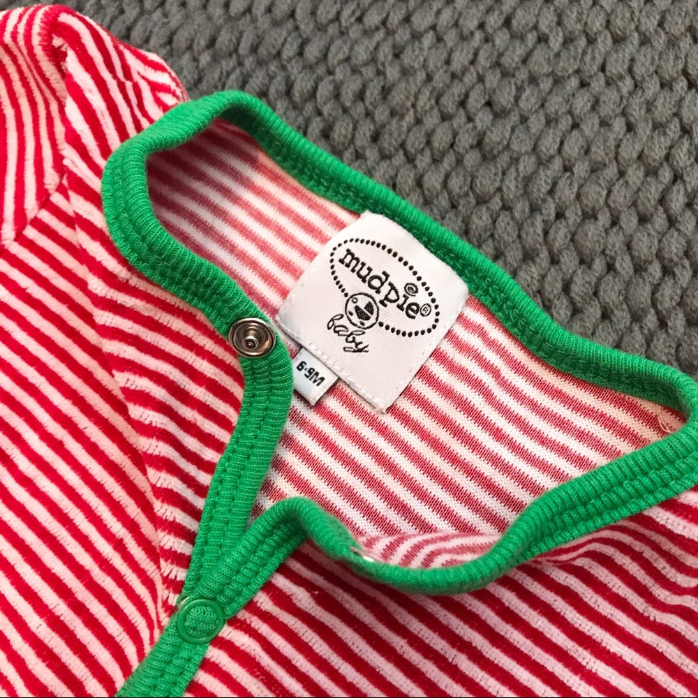 Mudpie Striped Santa Super Soft Red Footie Pajamas - Picture 4 of 7